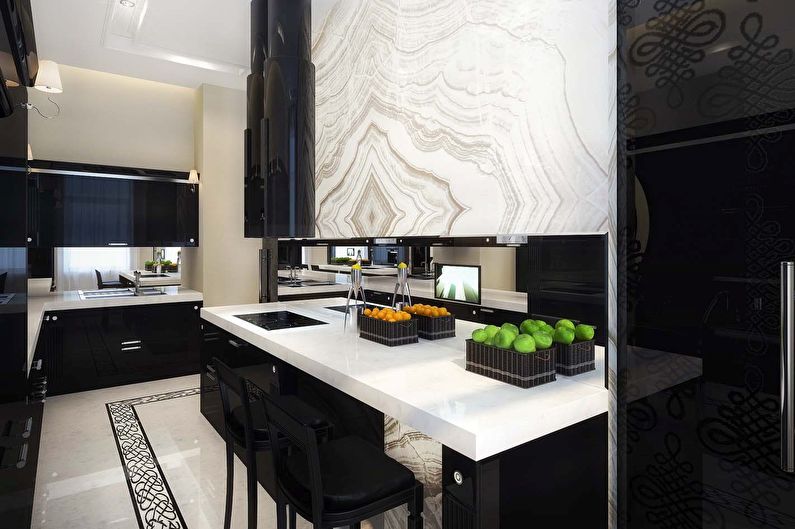 Notranjost kuhinje v črno -beli barvi - fotografija