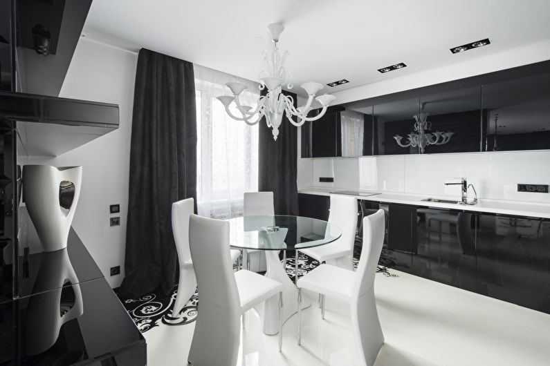 Notranjost kuhinje v črno -beli barvi - fotografija