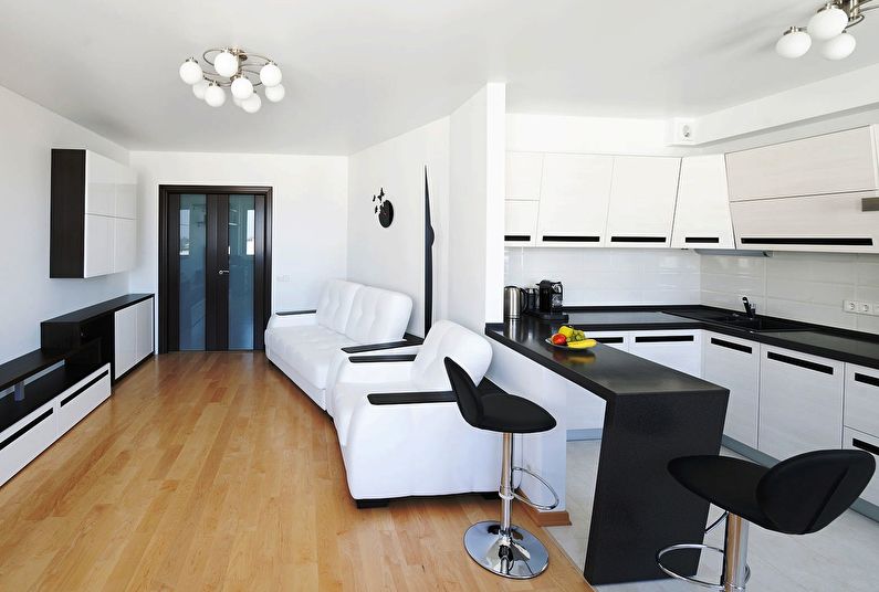 Design interior cameră de zi în alb și negru - fotografie