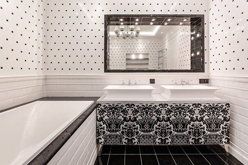Εσωτερικός σχεδιασμός μπάνιου σε ασπρόμαυρο - φωτογραφία