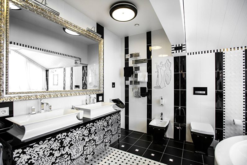 Εσωτερικός σχεδιασμός μπάνιου σε ασπρόμαυρο - φωτογραφία