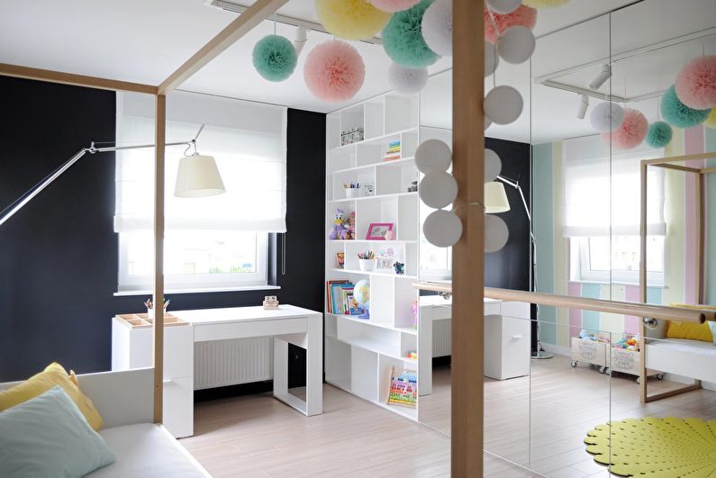 Projekt wnętrza pokoju dziecięcego w czerni i bieli - zdjęcie