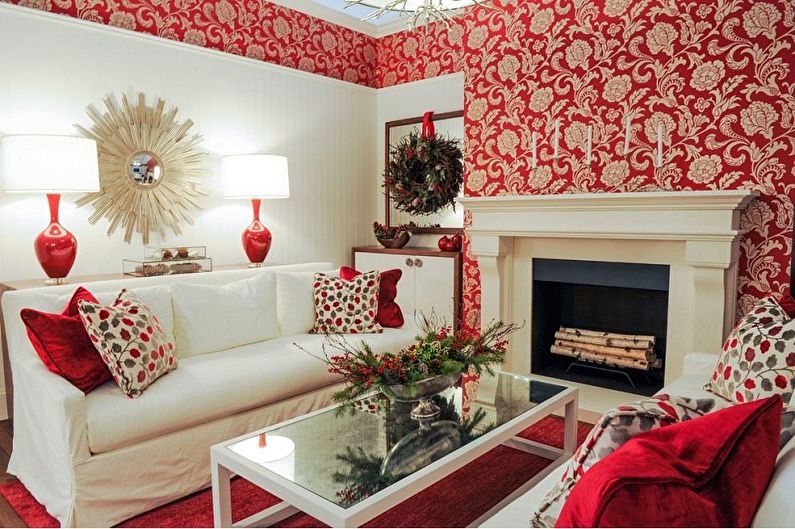 Papel de parede vermelho da sala de estar - cor do papel de parede da sala de estar