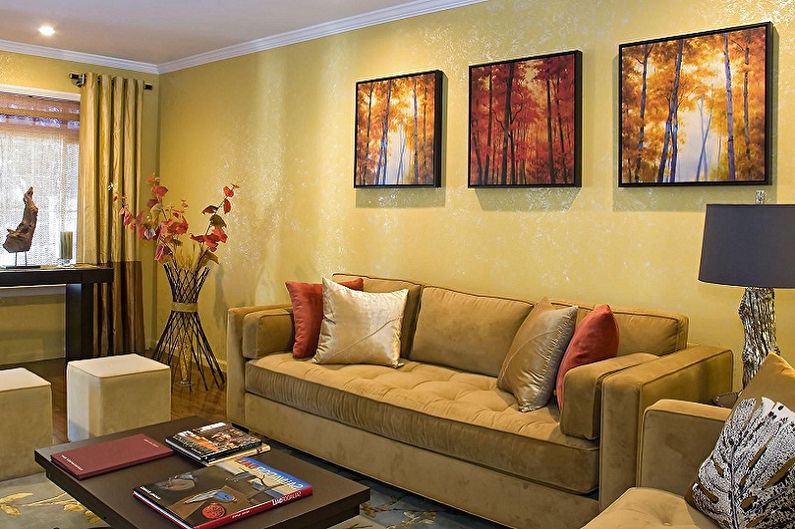 Papel de parede amarelo da sala de estar - Cor do papel de parede da sala de estar