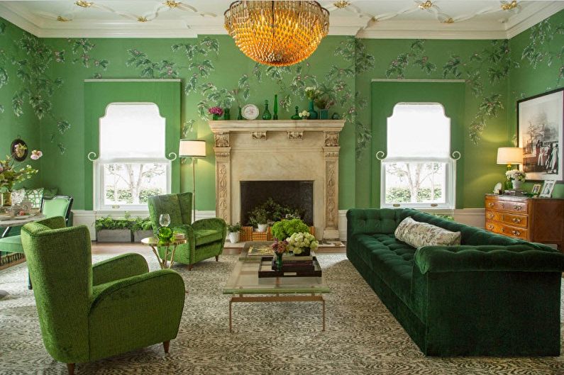 Zelená tapeta v obývacej izbe - farba tapety v obývacej izbe