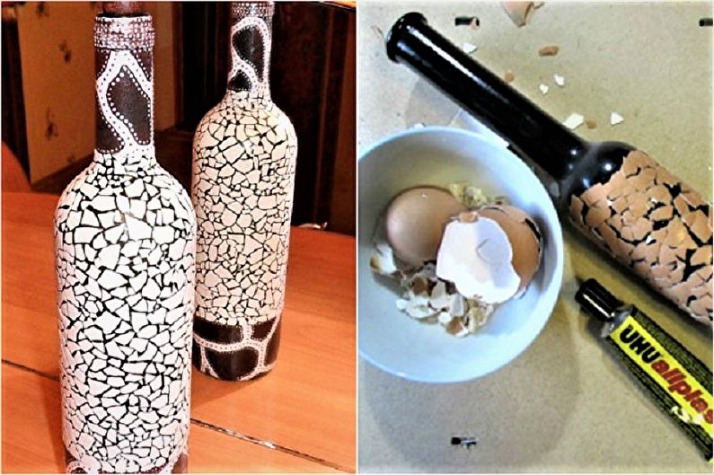 Decoração de garrafa faça você mesmo - decoração de casca de ovo