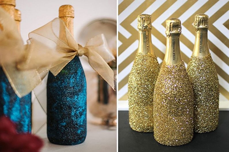 Decoração de garrafa faça você mesmo - decoração com glitter e ouro