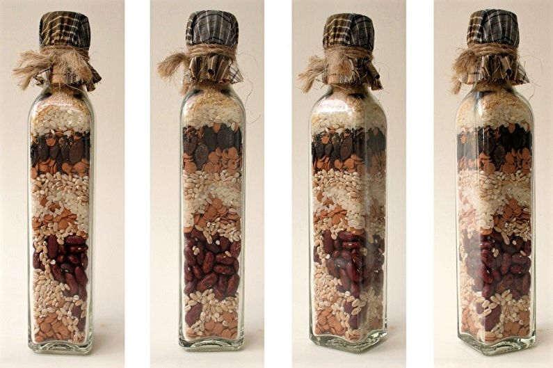 DIY dekor fľaše - dekor z cereálií