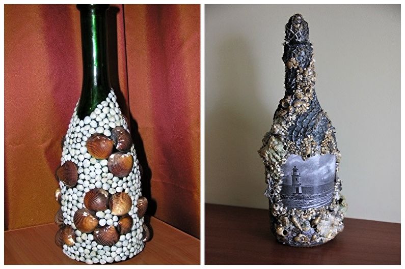 Decoração de garrafa faça você mesmo - decoração de concha