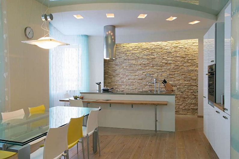 Kamenná stena v interiéri kuchyne - foto
