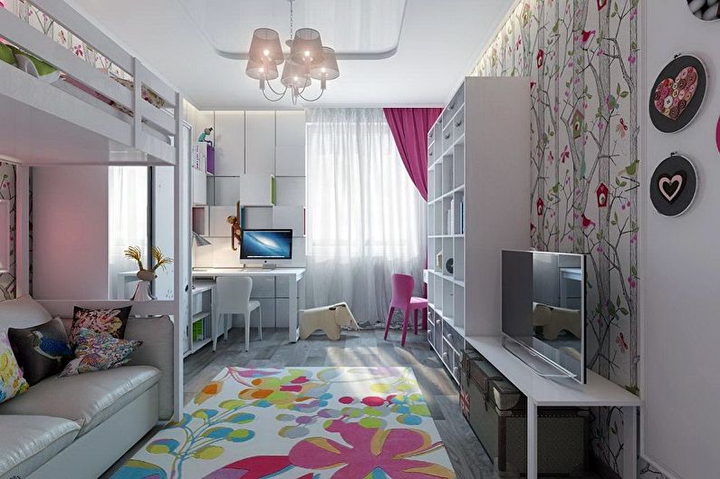 Εσωτερικός σχεδιασμός παιδικού δωματίου για δύο κορίτσια - φωτογραφία