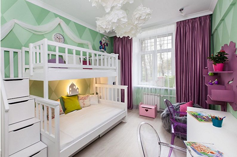 Design cameră copii pentru două fete - Culori