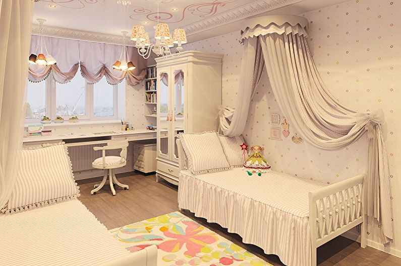 Projekt wnętrza pokoju dziecięcego dla dwóch dziewczynek - zdjęcie