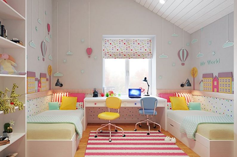 Projeto de quarto infantil para duas meninas - escolha de um estilo de interior