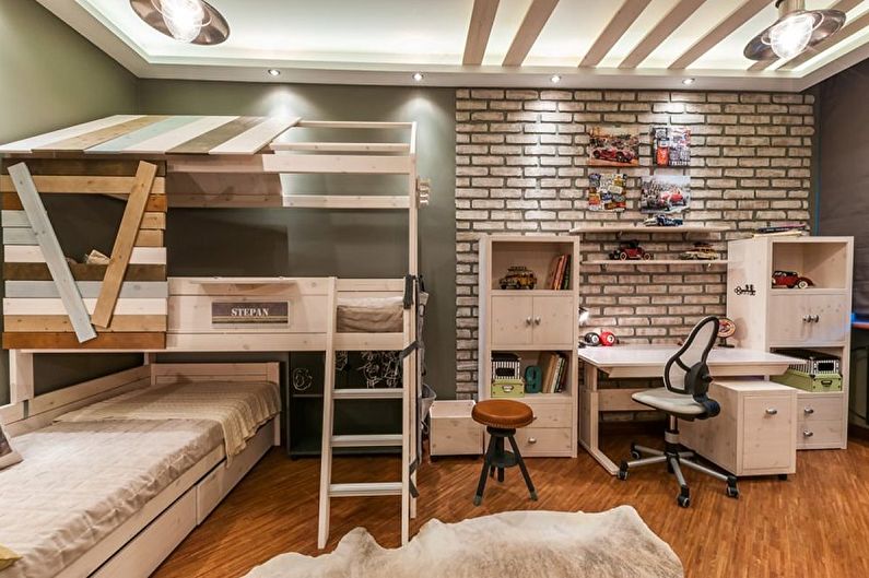 Παιδικό δωμάτιο για δύο αγόρια σε στυλ σοφίτας - Εσωτερικός σχεδιασμός
