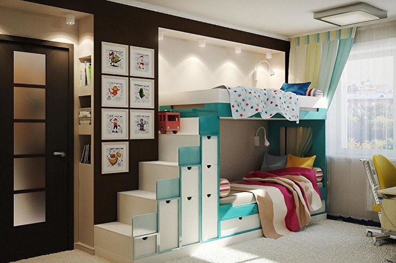 Εσωτερικός σχεδιασμός παιδικού δωματίου για αγόρι και κορίτσι - φωτογραφία