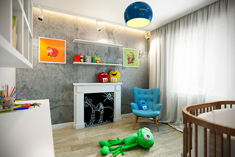 Design av et barnerom for en gutt i loftstil
