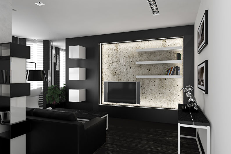 Sala de estar com 15 m² em estilo de alta tecnologia - design de interiores