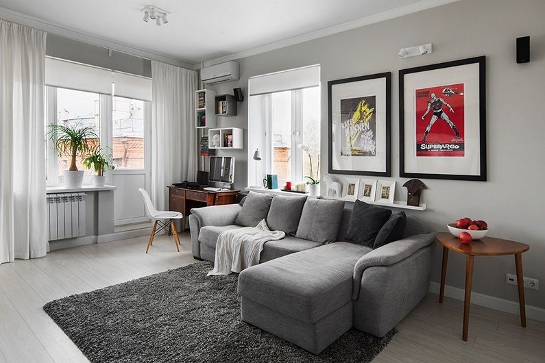 Sivá obývačka 16 m2 - Interiérový dizajn