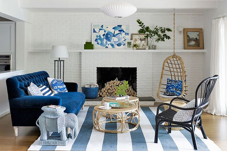 Modrá obývacia izba 16 m² - Interiérový dizajn