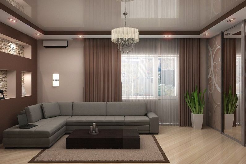Dizajn obývačky 16 m2 - Stropná dekorácia
