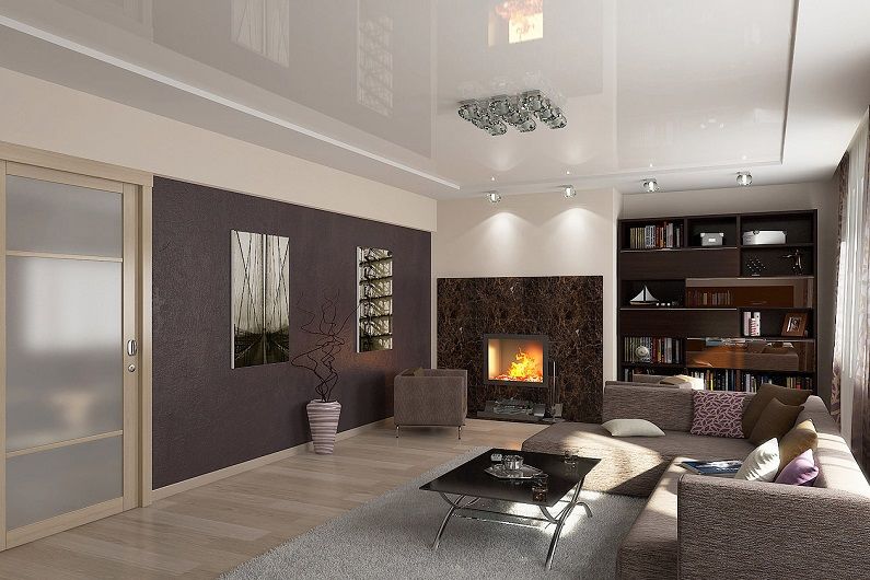 Dizajn obývačky 16 m2 - Stropná dekorácia