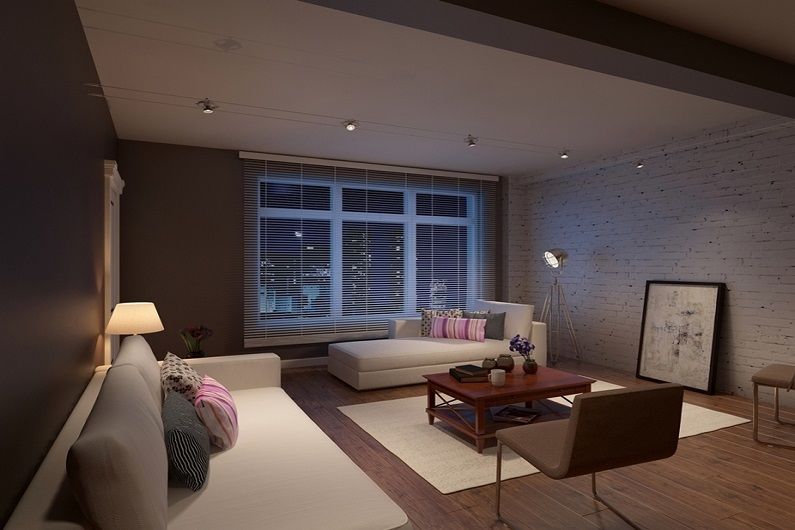 Diseño de sala de estar 16 metros cuadrados. - Iluminación e iluminación