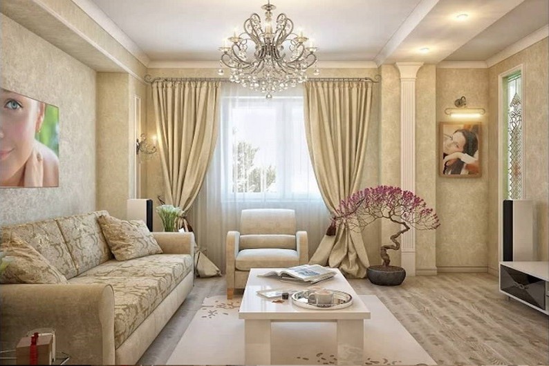 Sala de estar 16 m² em estilo clássico - design de interiores