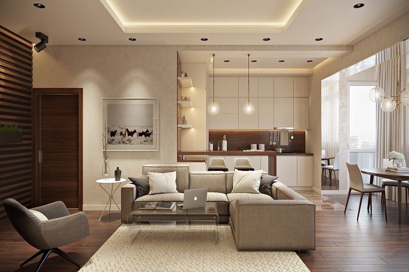 Design de interiores da sala de estar de 16 m². - Foto