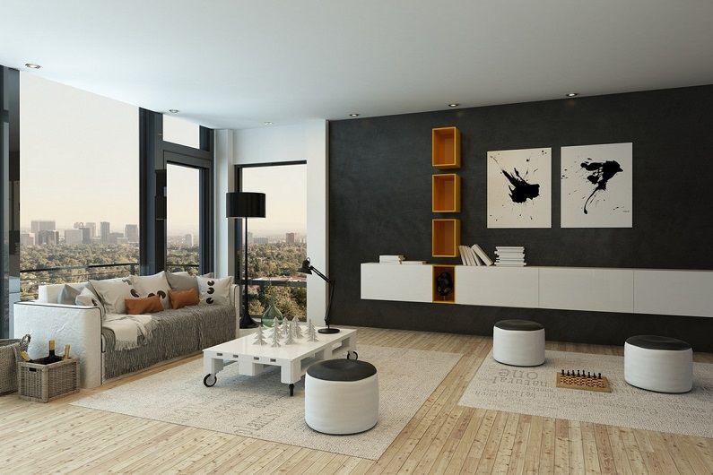 Design de interiores da sala de estar de 16 m². - Foto