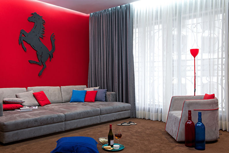 Rdeča dnevna soba 17 m2 - Notranje oblikovanje