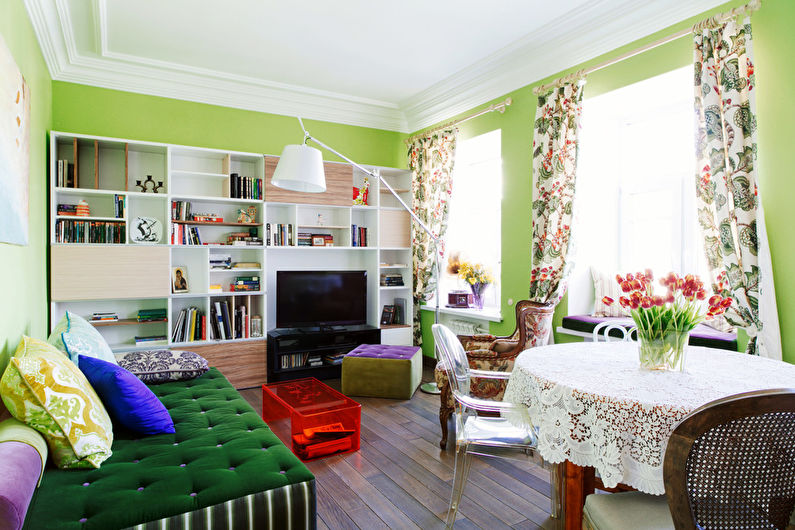 Zelena dnevna soba 17 m2 - Notranje oblikovanje