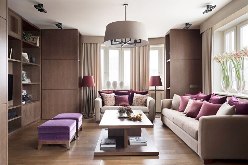 Diseño de sala de estar 18 metros cuadrados. en un estilo moderno