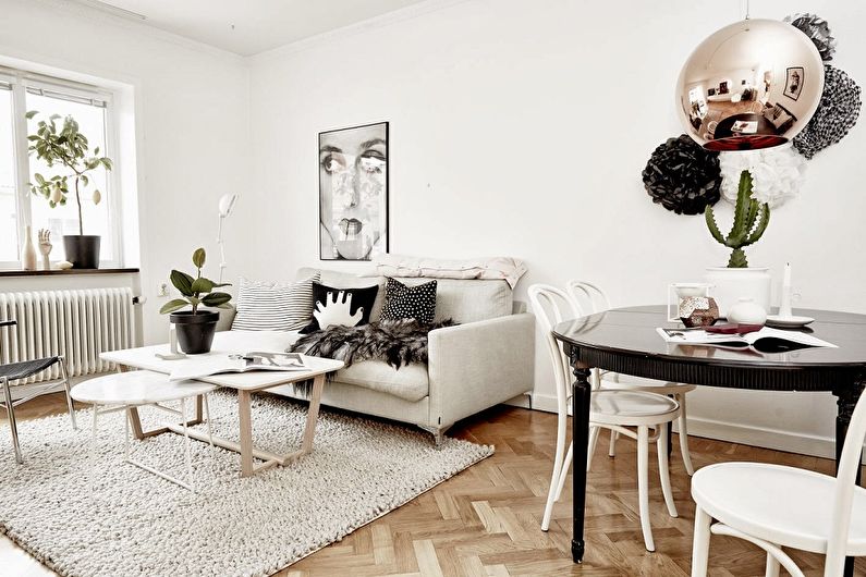 Design de interiores da sala de estar com 20 m². - Foto
