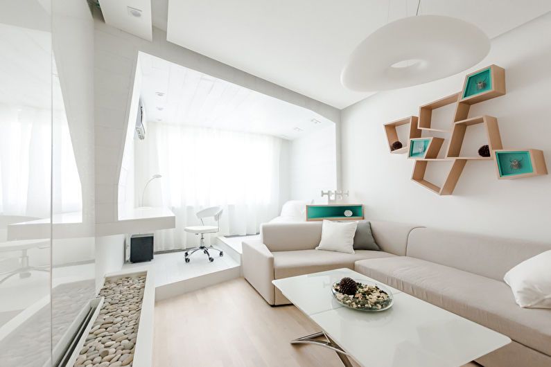 Dizajn obývačky 20 m2 v štýle minimalizmu