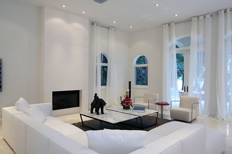 Projeto da sala de estar com 20 m². no estilo do minimalismo