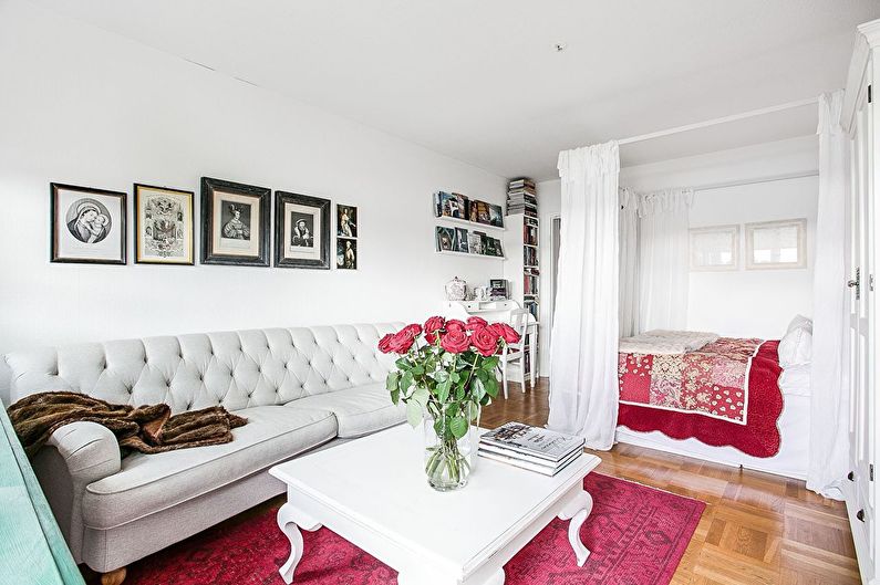 Spálňa -obývacia izba v škandinávskom štýle - interiérový dizajn