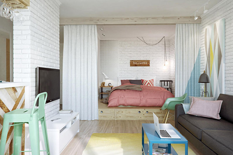 Sypialnia-salon w stylu skandynawskim - Aranżacja wnętrz
