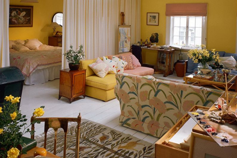 Diseño de sala de estar de dormitorio - paleta monocromática