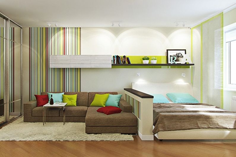 Diseño interior de la sala de estar combinado con el dormitorio - foto