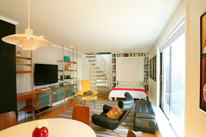 Interiérový dizajn obývačky kombinovaný so spálňou - foto