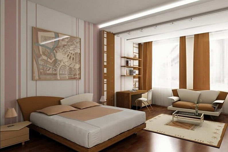 Diseño interior de la sala de estar combinado con el dormitorio - foto