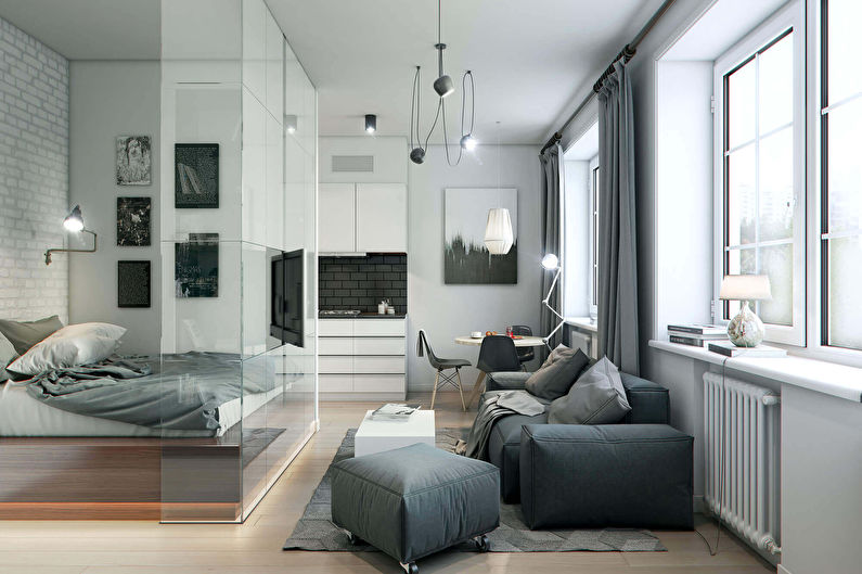 Diseño de una sala de estar combinada con un dormitorio (73 fotos)