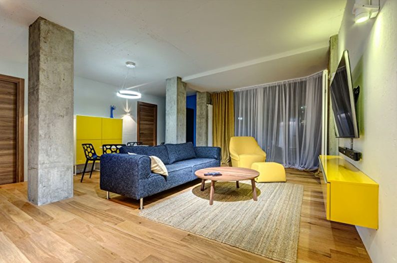 Living galben în stilul minimalismului - Design interior