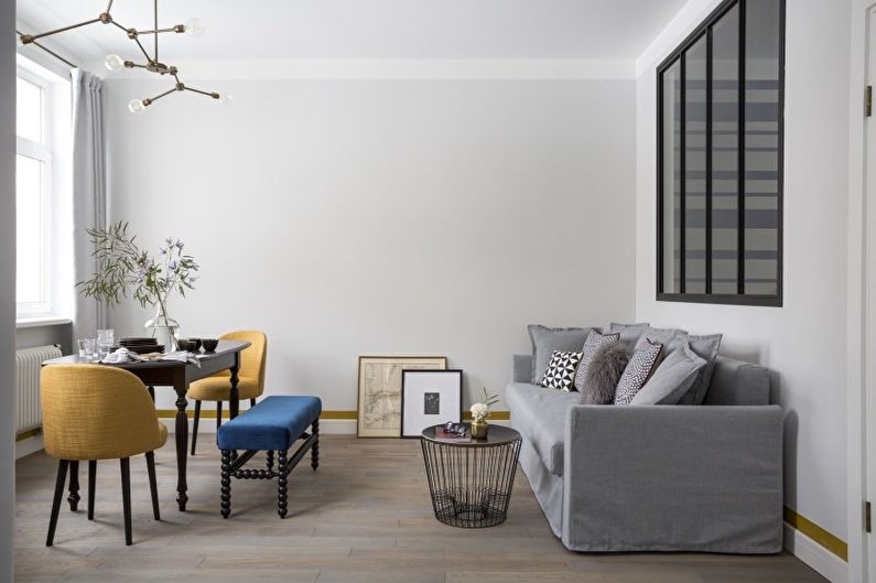 Projeto da sala de estar no estilo minimalista - Acabamento do piso