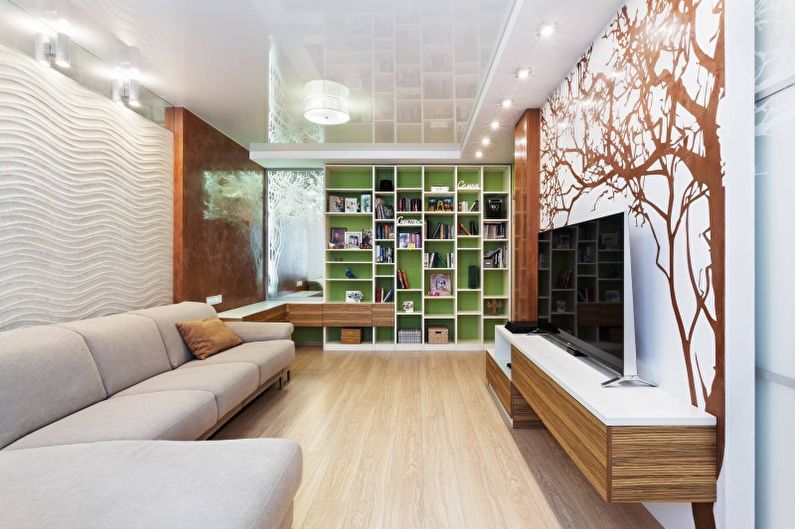Oblikovanje dnevne sobe v slogu minimalizma - Stropna dekoracija