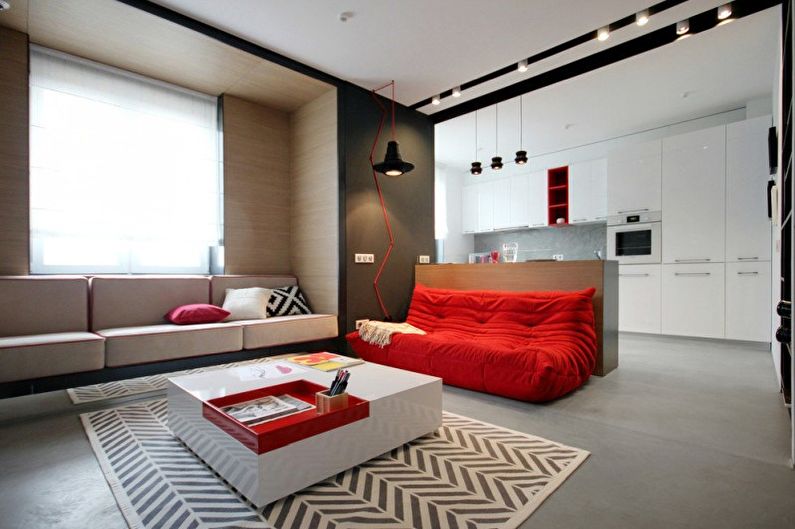 Design de sala de estar no estilo minimalista - decoração e têxteis