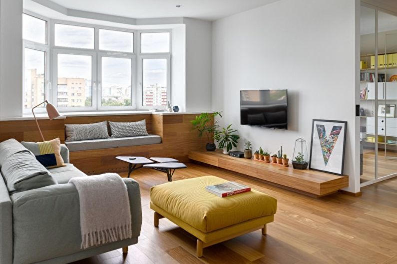 Pequena sala de estar em estilo minimalista - design de interiores