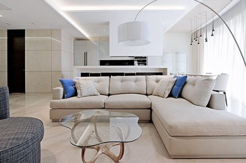 Design de interiores de sala de estar no estilo minimalista - foto