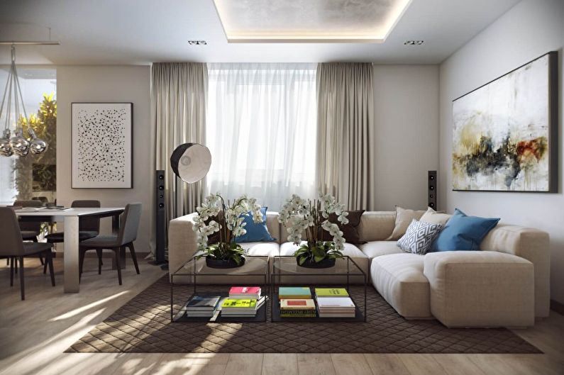 Design de interiores de sala de estar no estilo minimalista - foto